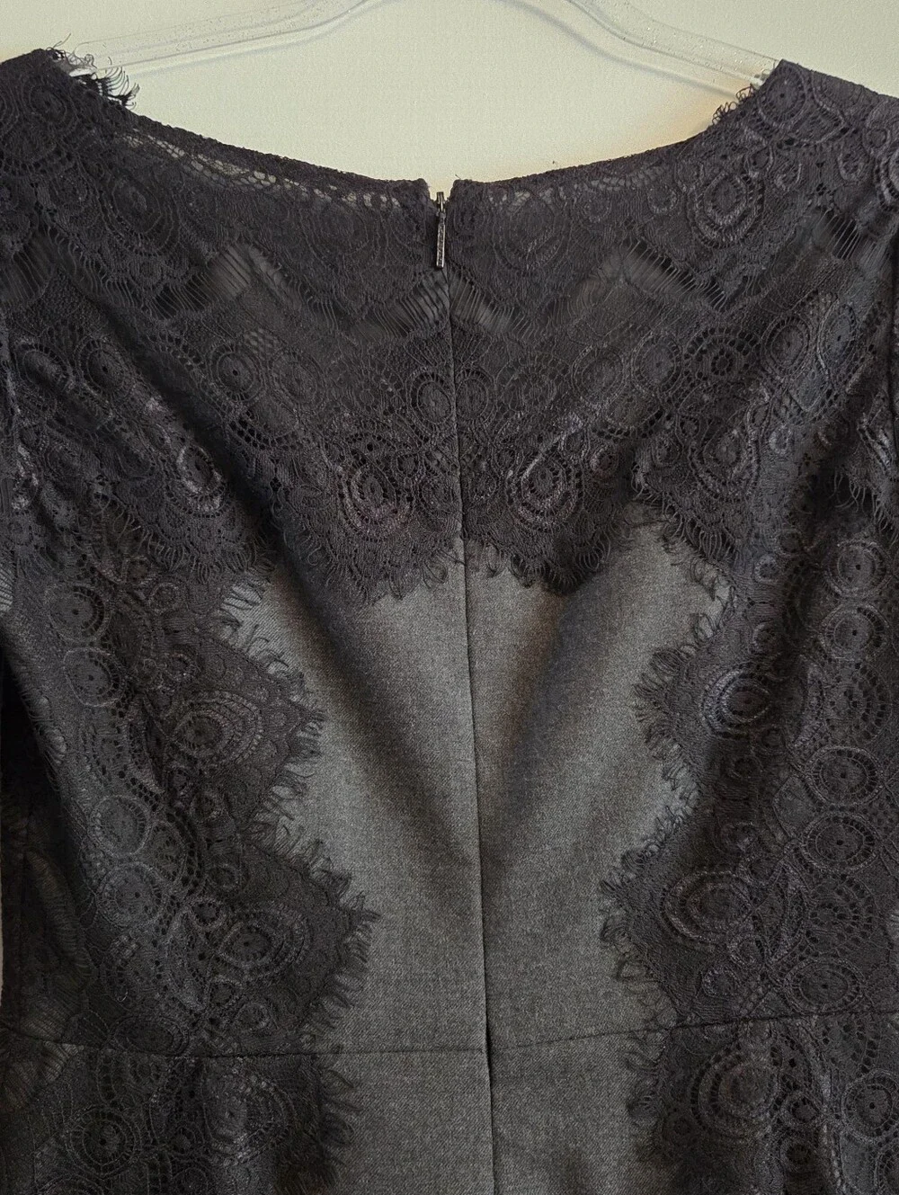 TORY BURCH Lainey Dress Gray Wool Black Lace Size 4